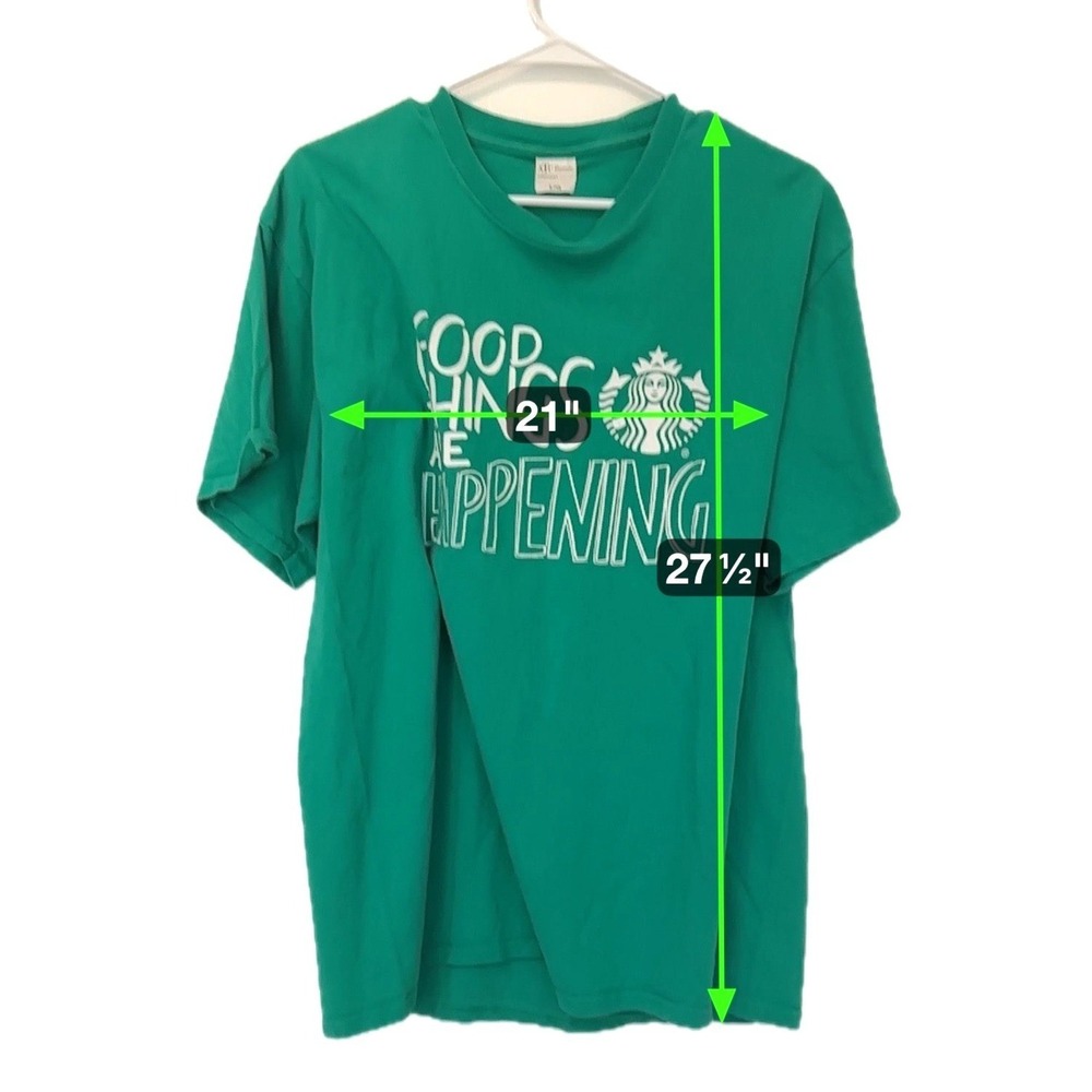 Starbucks Employee Green Large T-Shirt 'Good‎ Things Are Happening' Graphic Rare - Picture 3 of 6